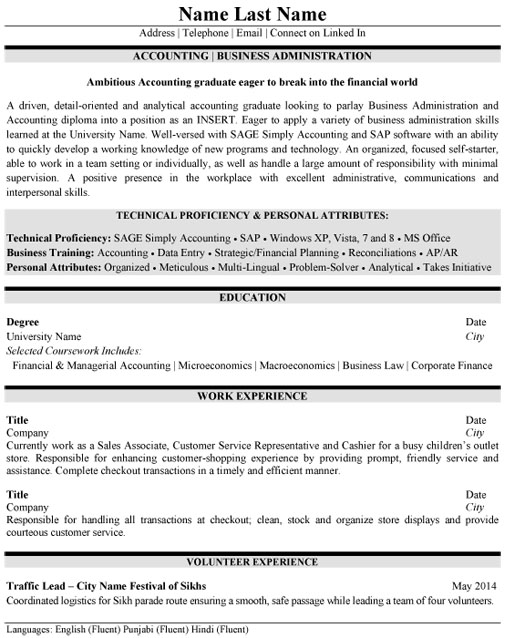 Accounting Graduate Resume Sample