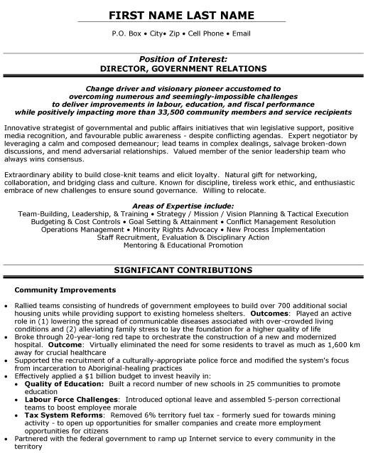 Director of Government Relations Resume Sample & Template