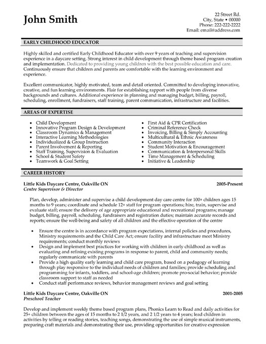 Early Childhood Educator Resume Sample & Template