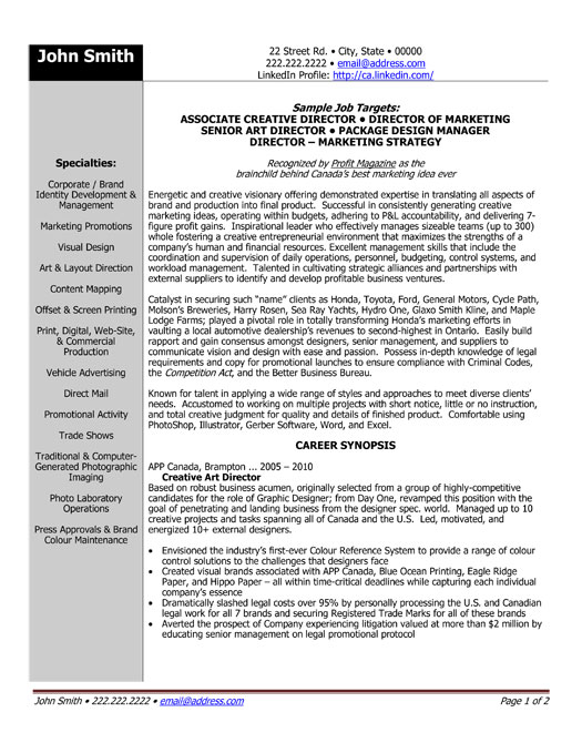 Senior Art Director Resume Sample & Template
