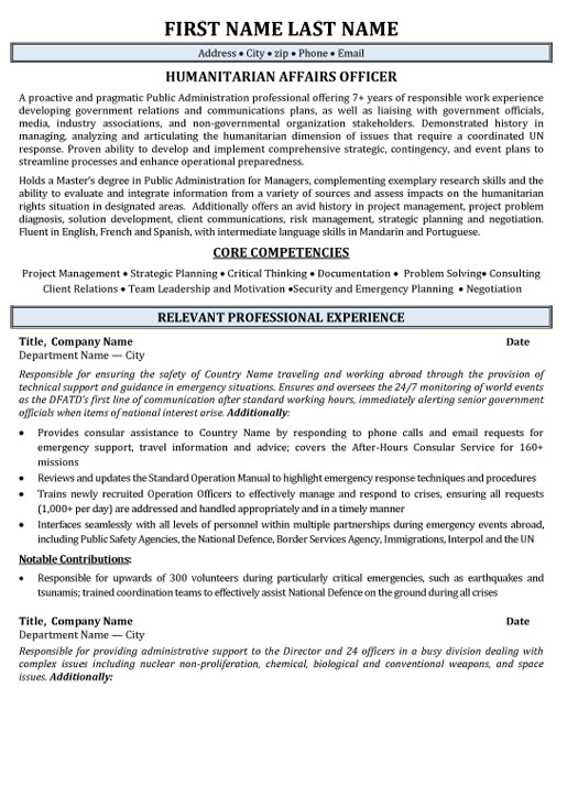 Humanitarian Affairs Resume Sample & Template