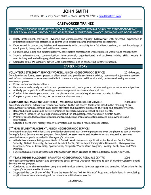 Case Worker Resume Sample & Template