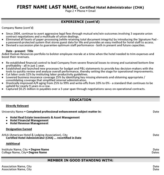 Hotel Manager Resume Sample & Template Page 2