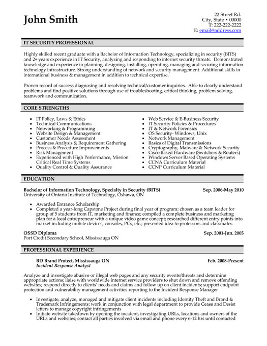 IT Secruity Technician Resume Sample & Template