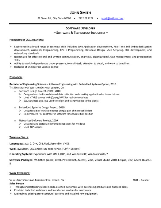 Software Developer Resume Sample & Template