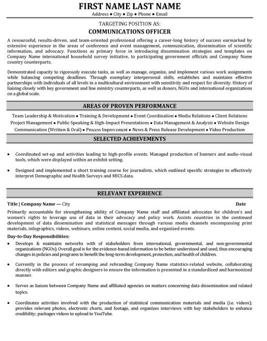 Communications Officer Resume Sample & Template