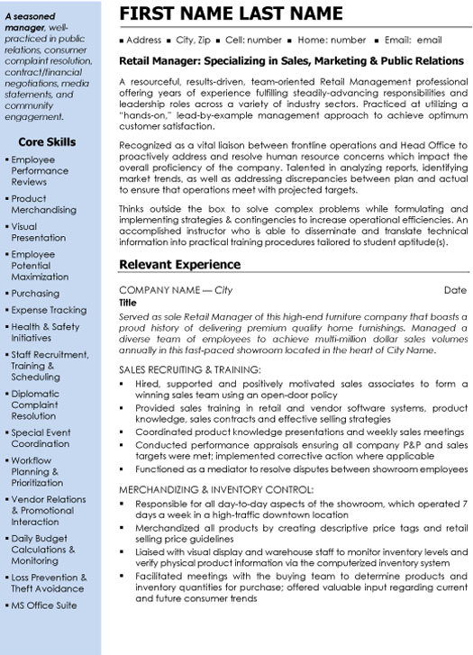Retail Manager Resume Sample & Template