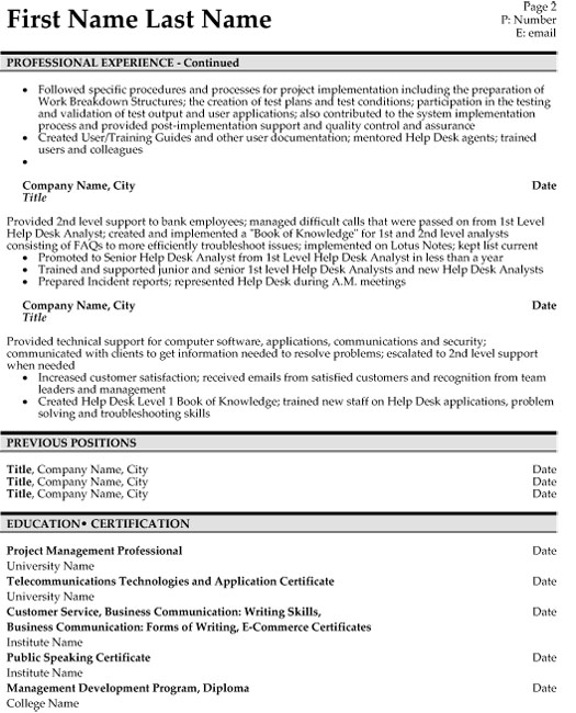 Project Manager Resume Sample & Template Page 2