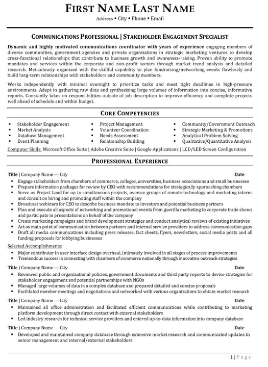 Stakeholder Engagement Resume Sample & Template