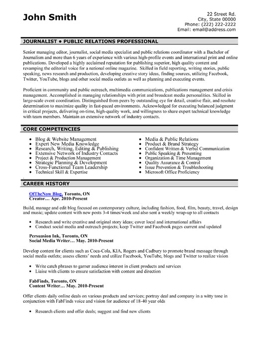 Public Relations Professional Resume Sample & Template